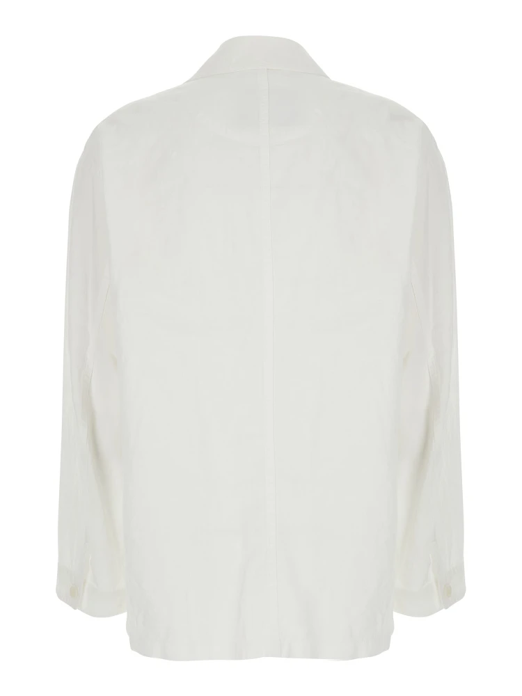 White Jacket with Wide Collar and Three Patch Pockets on the Front in Cotton Blend for Women alternative