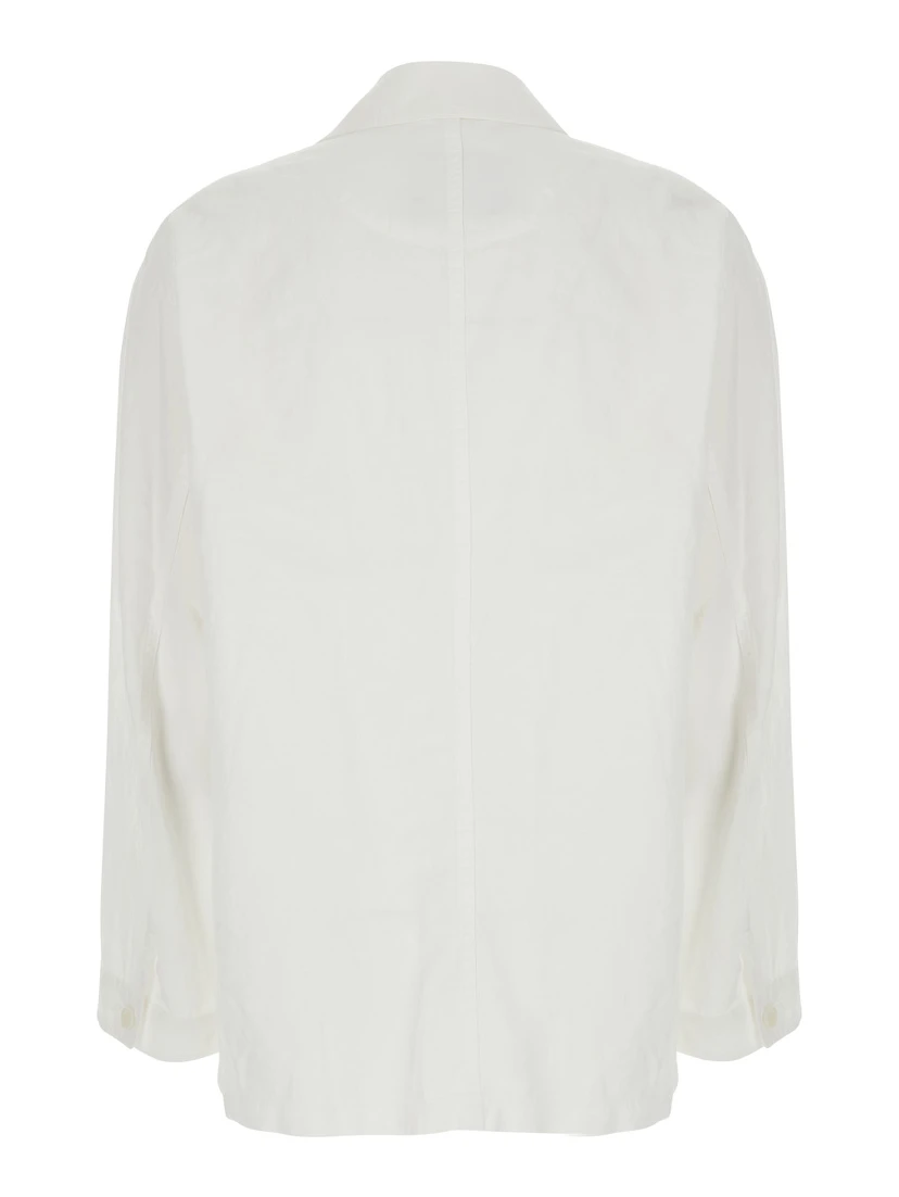 White Jacket with Wide Collar and Three Patch Pockets on the Front in Cotton Blend for Women