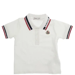 White polo Shirt with logo lettering and logo patch on the front in cotton baby