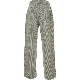 Green Pants with All-Over Striped Motif in Cotton Men