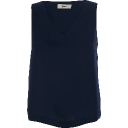 Blue Top with V-neck and Sleeveless in Tech Fabric Woman
