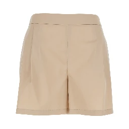 Beige Shorts with Semi-Elasticated Waist and Side Closure in Cotton Blend Women
