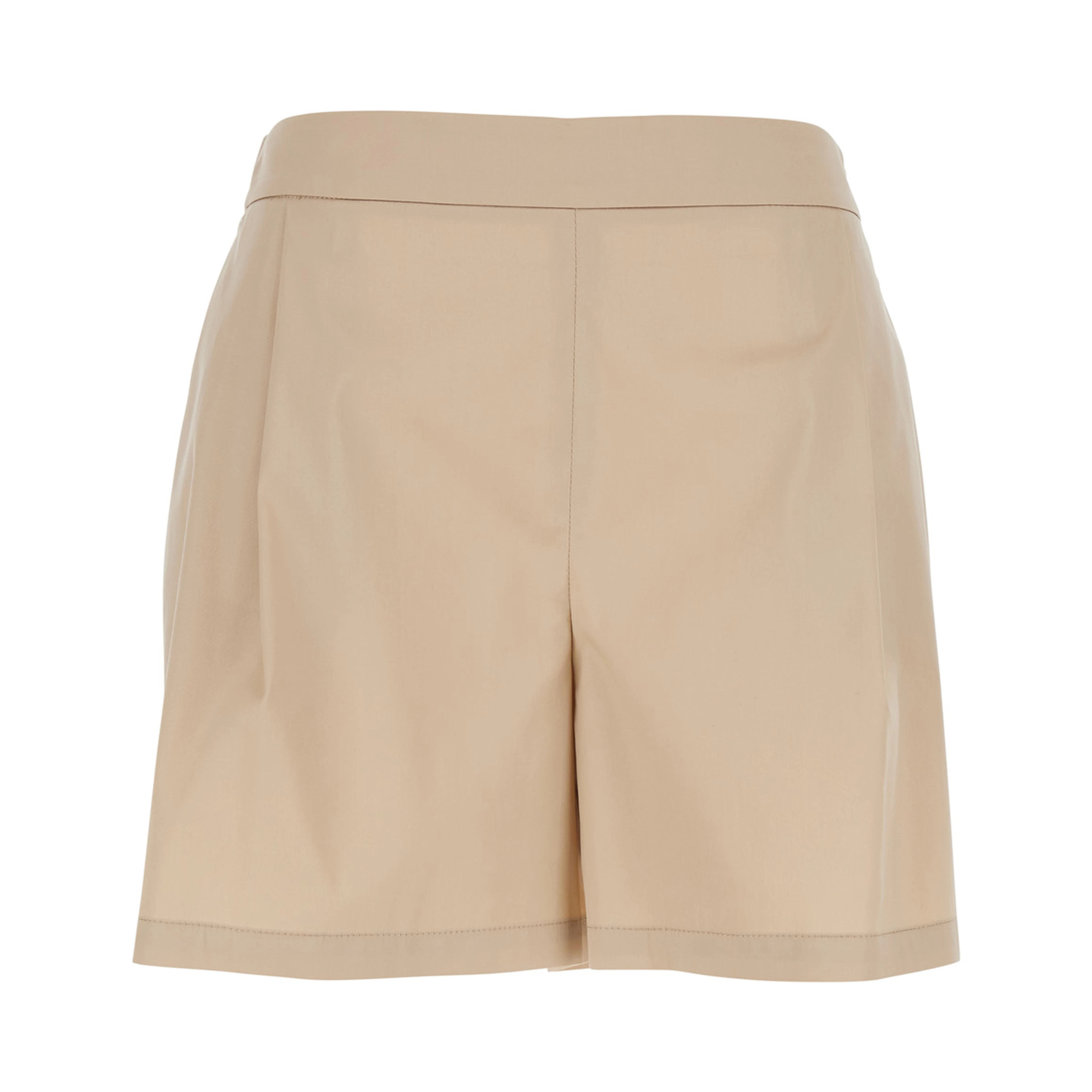 Beige Shorts with Semi-Elasticated Waist and Side Closure in Cotton Blend Women