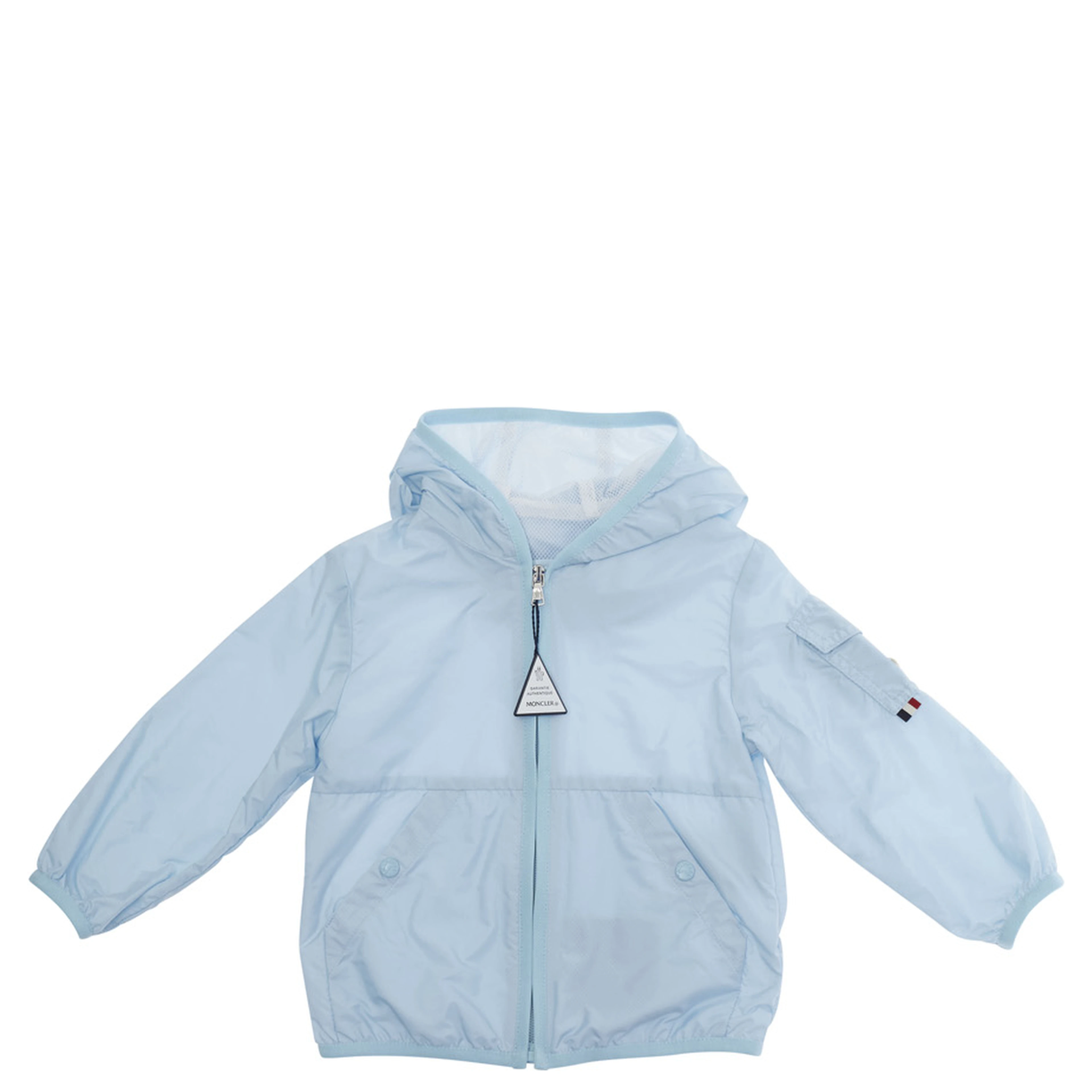 Light Blue Jacket with Zip Closure and Logo Patch on the Sleeve in Tech Fabric Baby