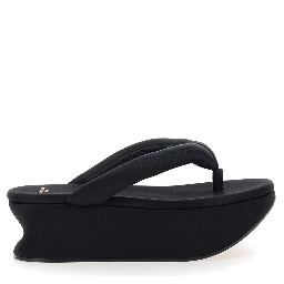 Gaeta Black Wedges with Thong Design and Medium Heel in Viscose Blend for Women