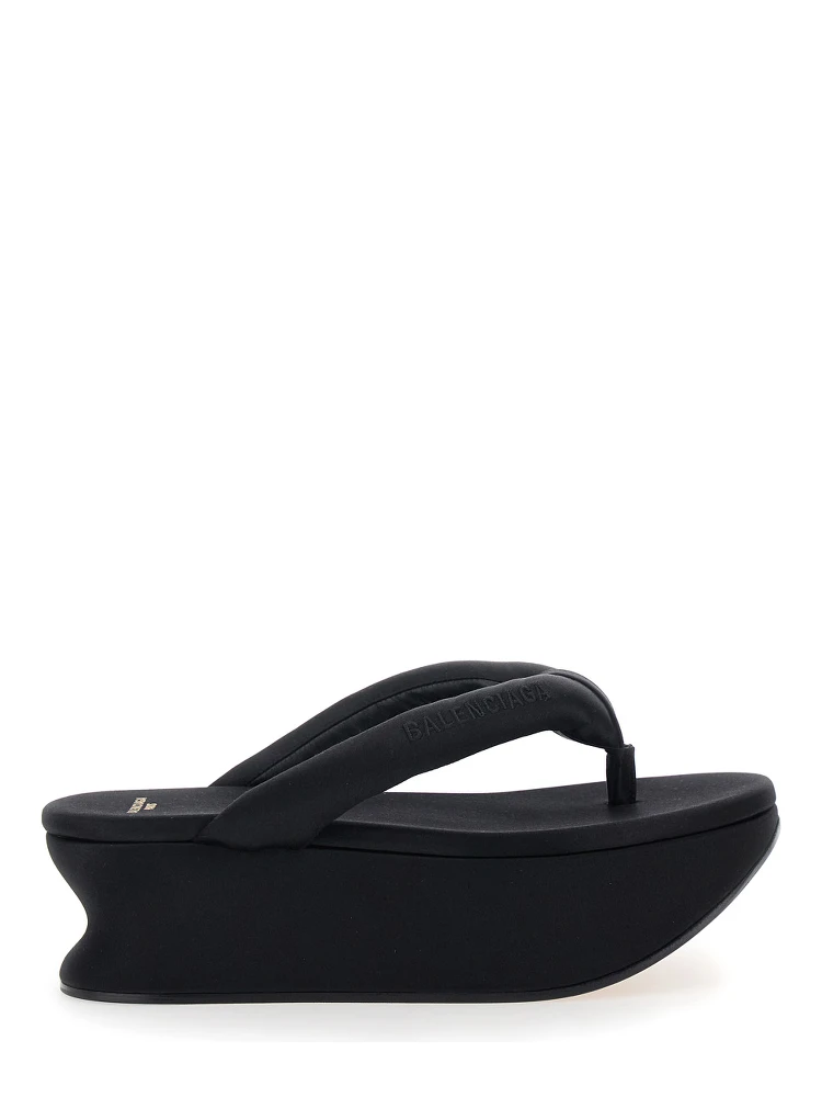 Gaeta Black Wedges with Thong Design and Medium Heel in Viscose Blend for Women