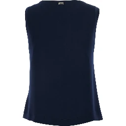 Blue Top with V-neck and Sleeveless in Tech Fabric Woman
