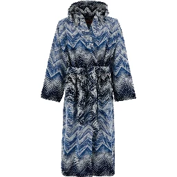Blue Hooded Bathrobe with Zig Zag Design in Fabric Home