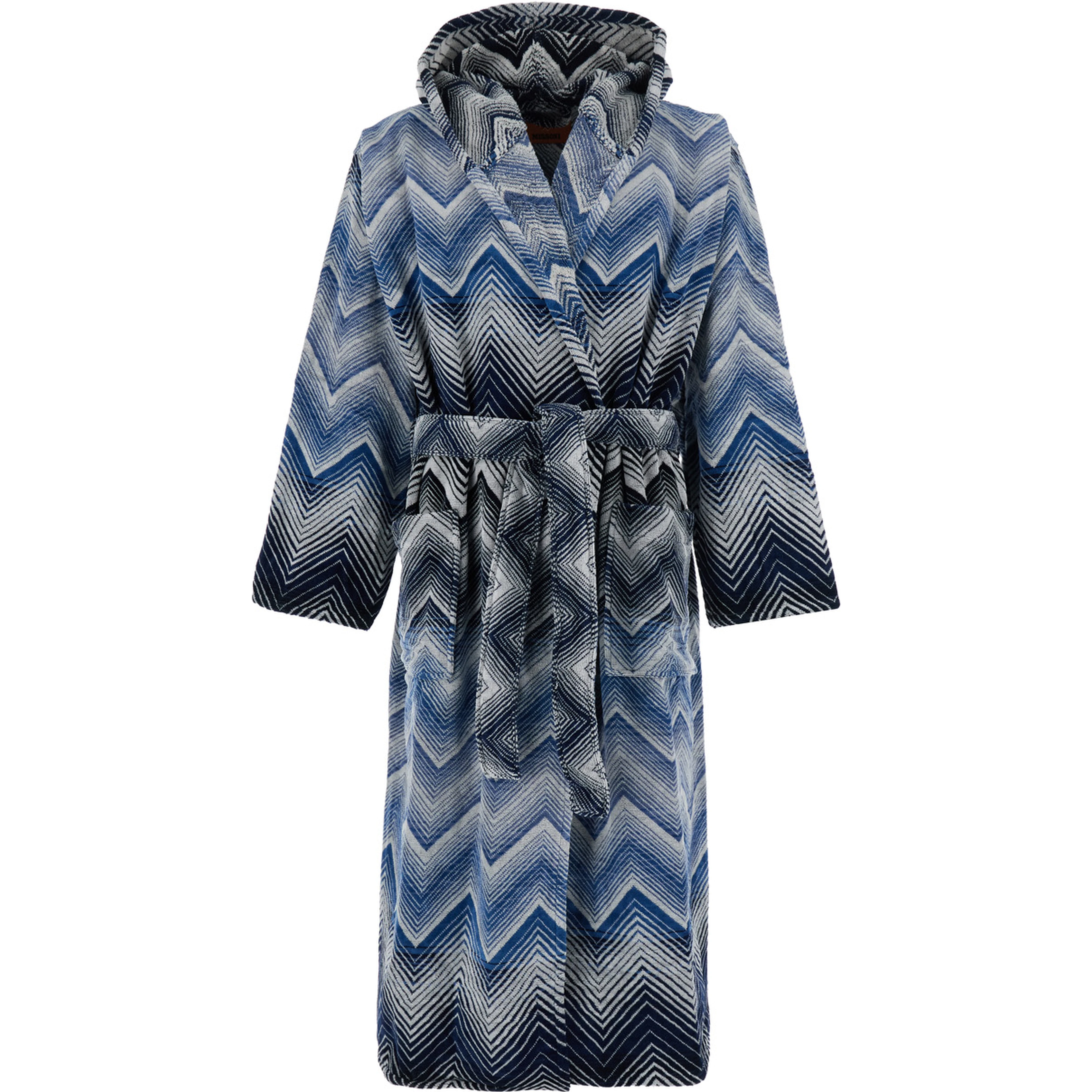 Blue Hooded Bathrobe with Zig Zag Design in Fabric Home