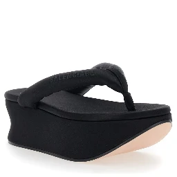 Gaeta Black Wedges with Thong Design and Medium Heel in Viscose Blend for Women