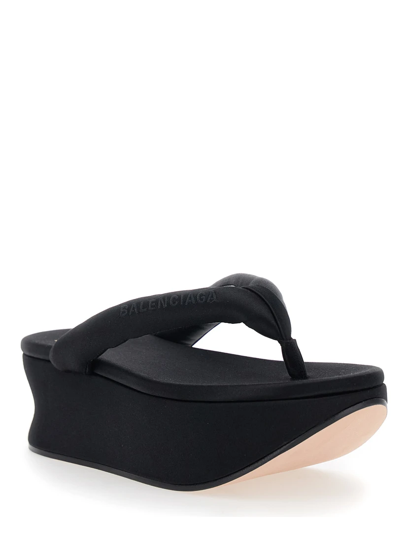 Gaeta Black Wedges with Thong Design and Medium Heel in Viscose Blend for Women