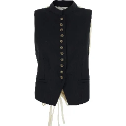 Linnea Black Crew Neck Vest with Bow on the Back in Fabric for Women