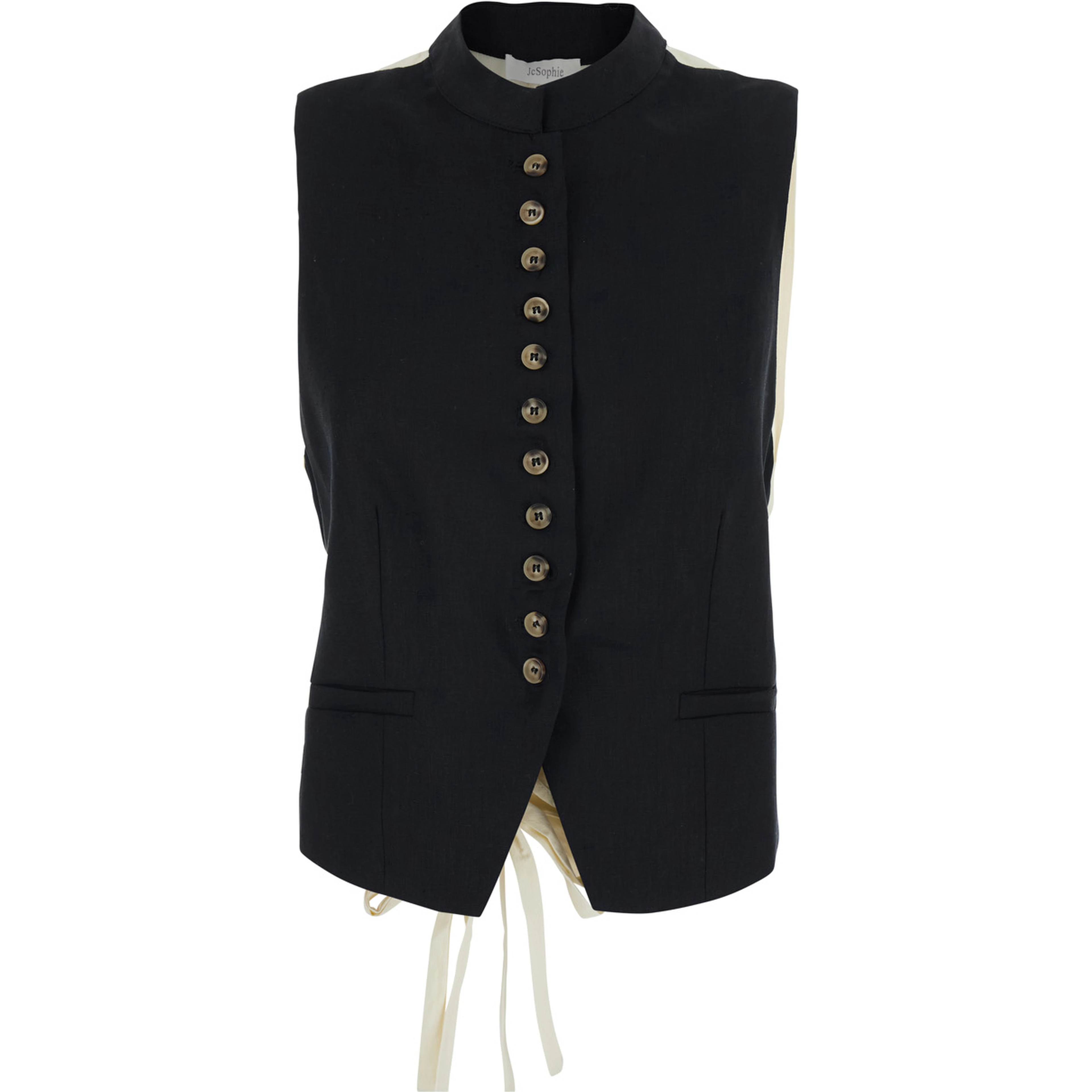 Linnea Black Crew Neck Vest with Bow on the Back in Fabric for Women