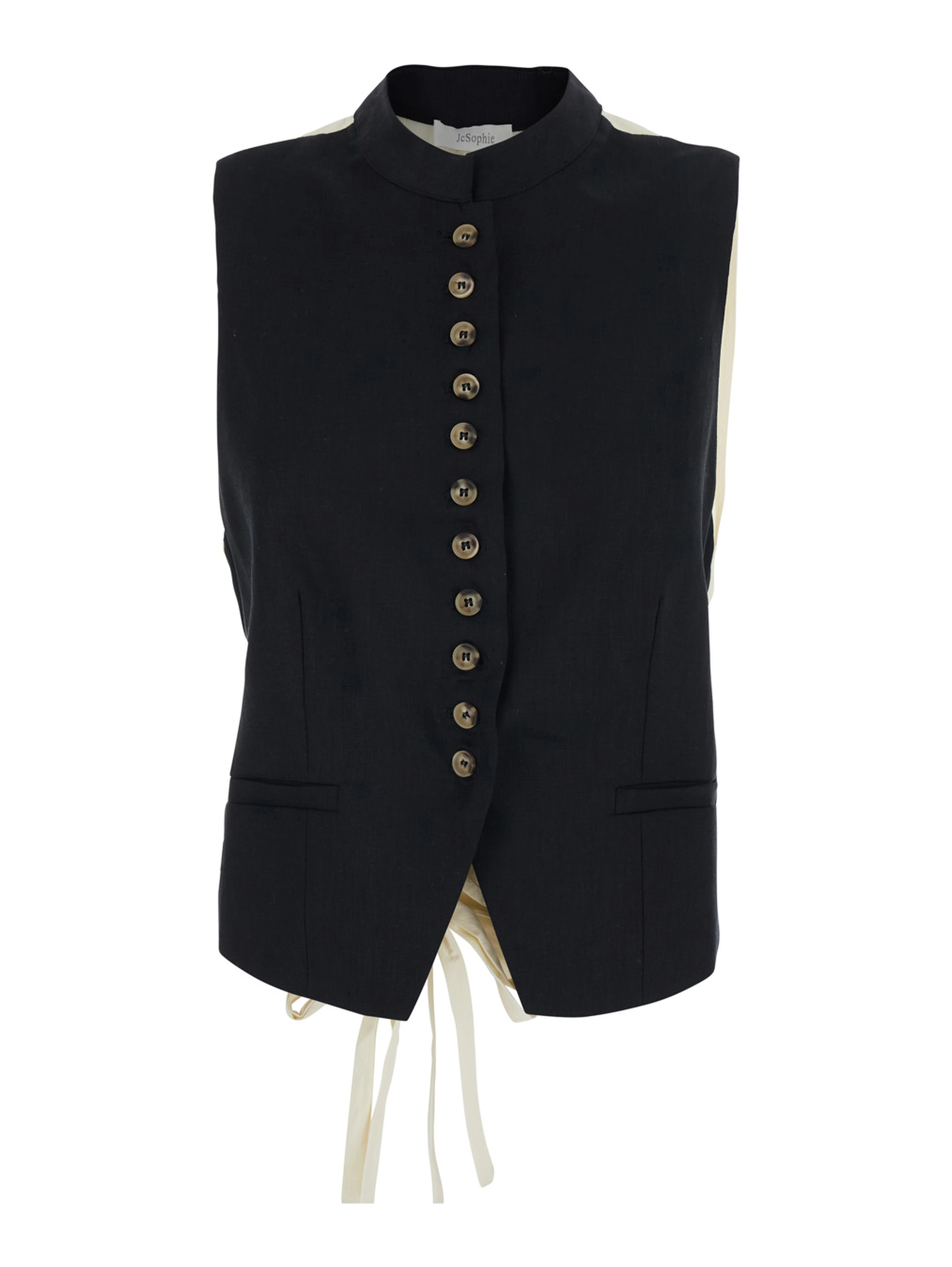 Linnea Black Crew Neck Vest with Bow on the Back in Fabric for Women