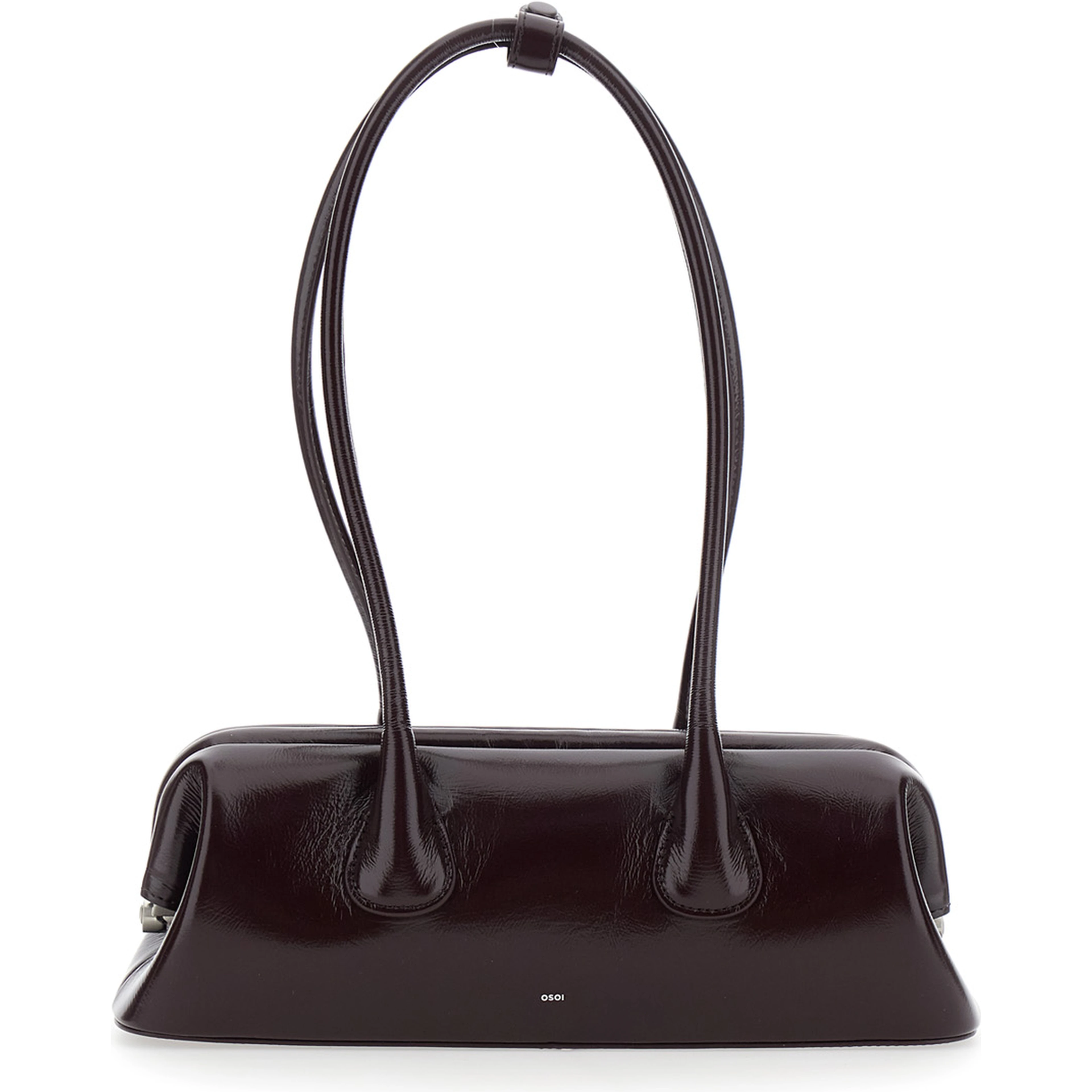 Boat Wide Bordeaux Mini Shoulder bag with Two Top Handles in Leather for Women