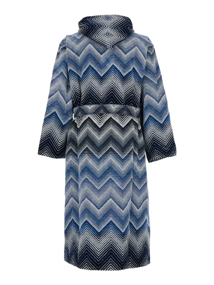 Blue Hooded Bathrobe with Zig Zag Design in Fabric Home alternative