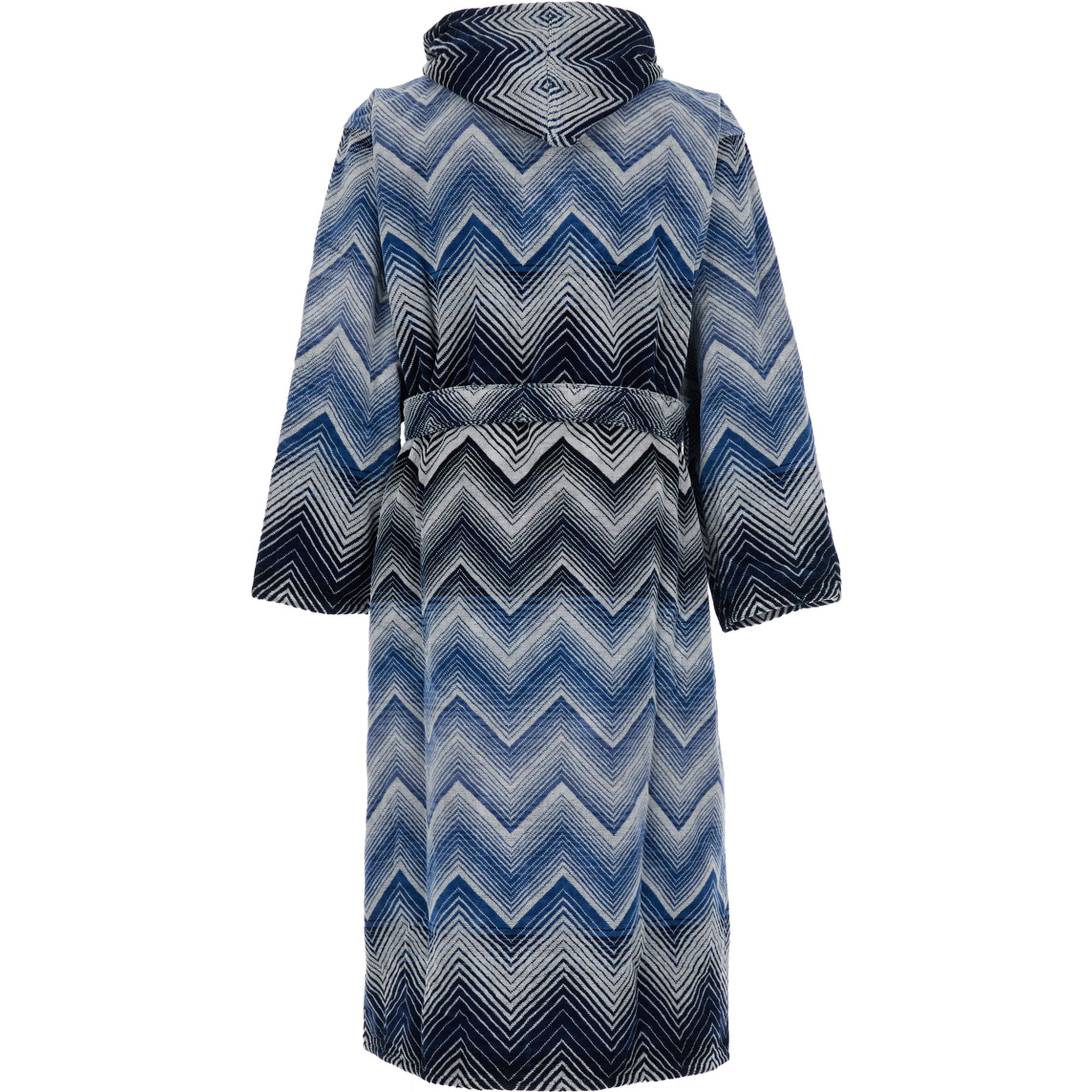 Blue Hooded Bathrobe with Zig Zag Design in Fabric Home