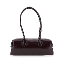 Boat Wide Bordeaux Shoulder bag with Two Top Handles in Leather for Women