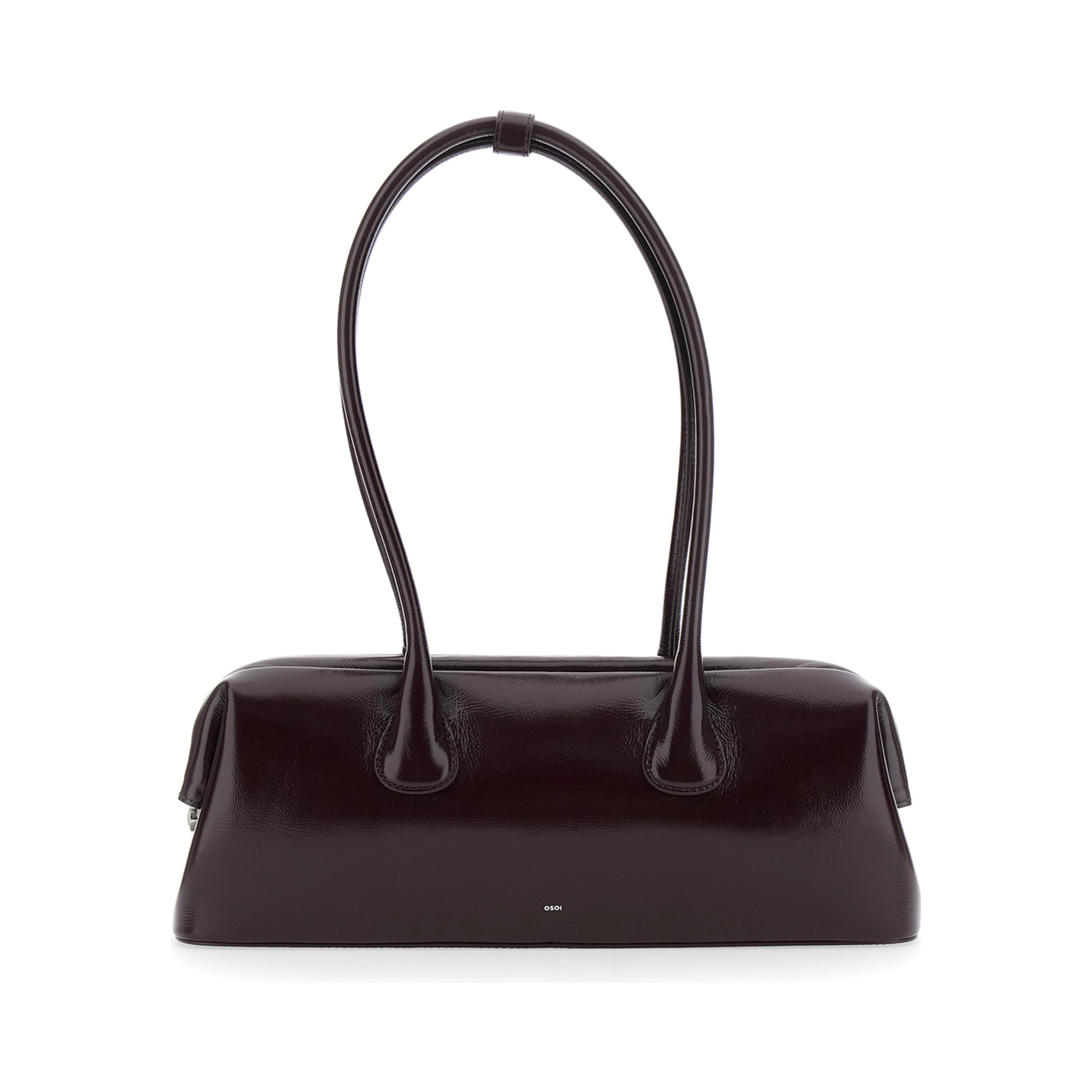 Boat Wide Bordeaux Shoulder bag with Two Top Handles in Leather for Women