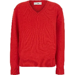 CASHMERE V-NECK SWEATER with V-neck and long sleeves in Wool and Cashmere Red Women