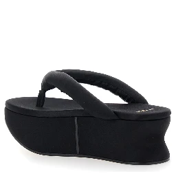 Gaeta Black Wedges with Thong Design and Medium Heel in Viscose Blend for Women
