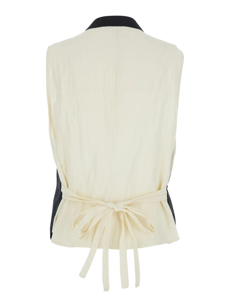 Linnea Black Crew Neck Vest with Bow on the Back in Fabric for Women alternative