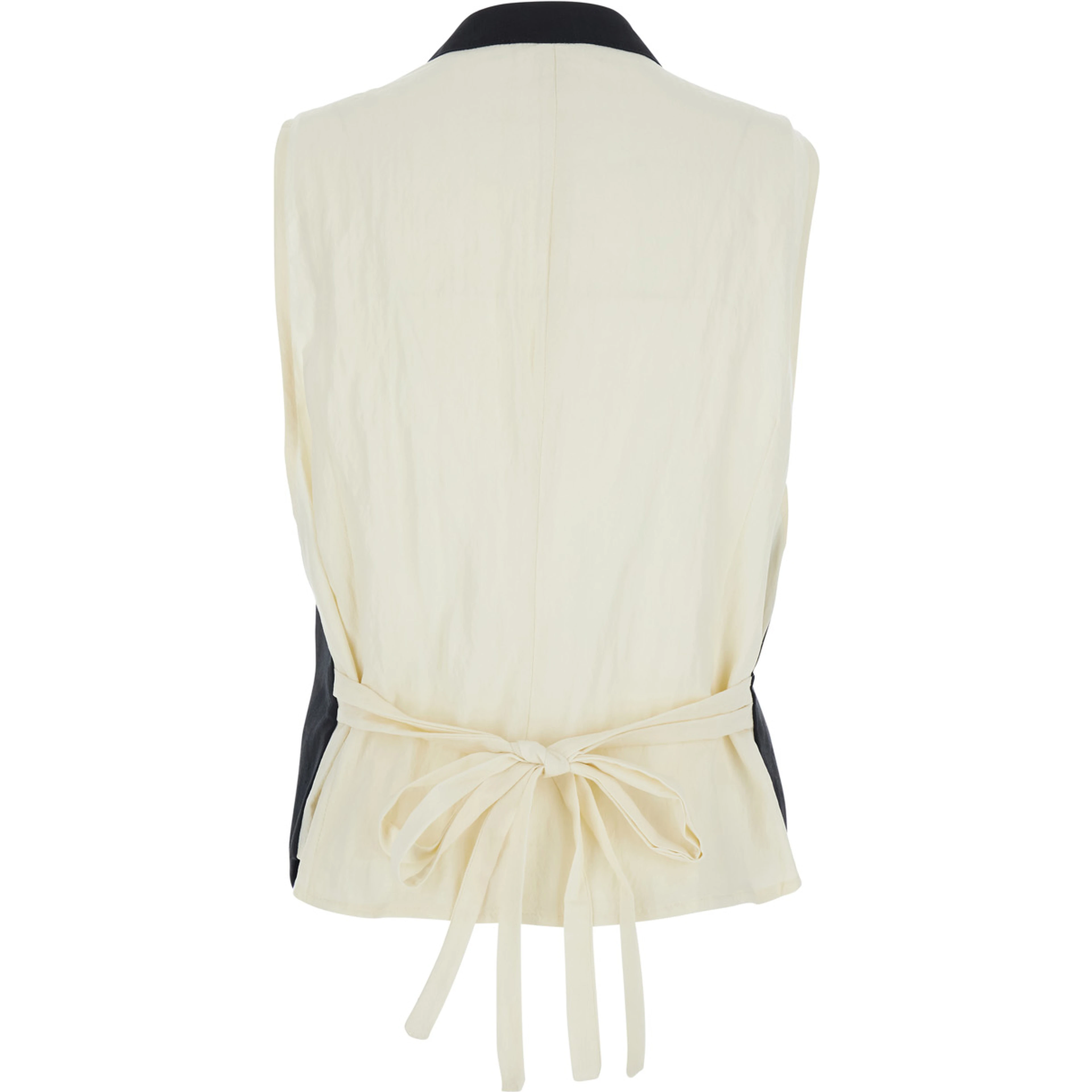 Linnea Black Crew Neck Vest with Bow on the Back in Fabric for Women