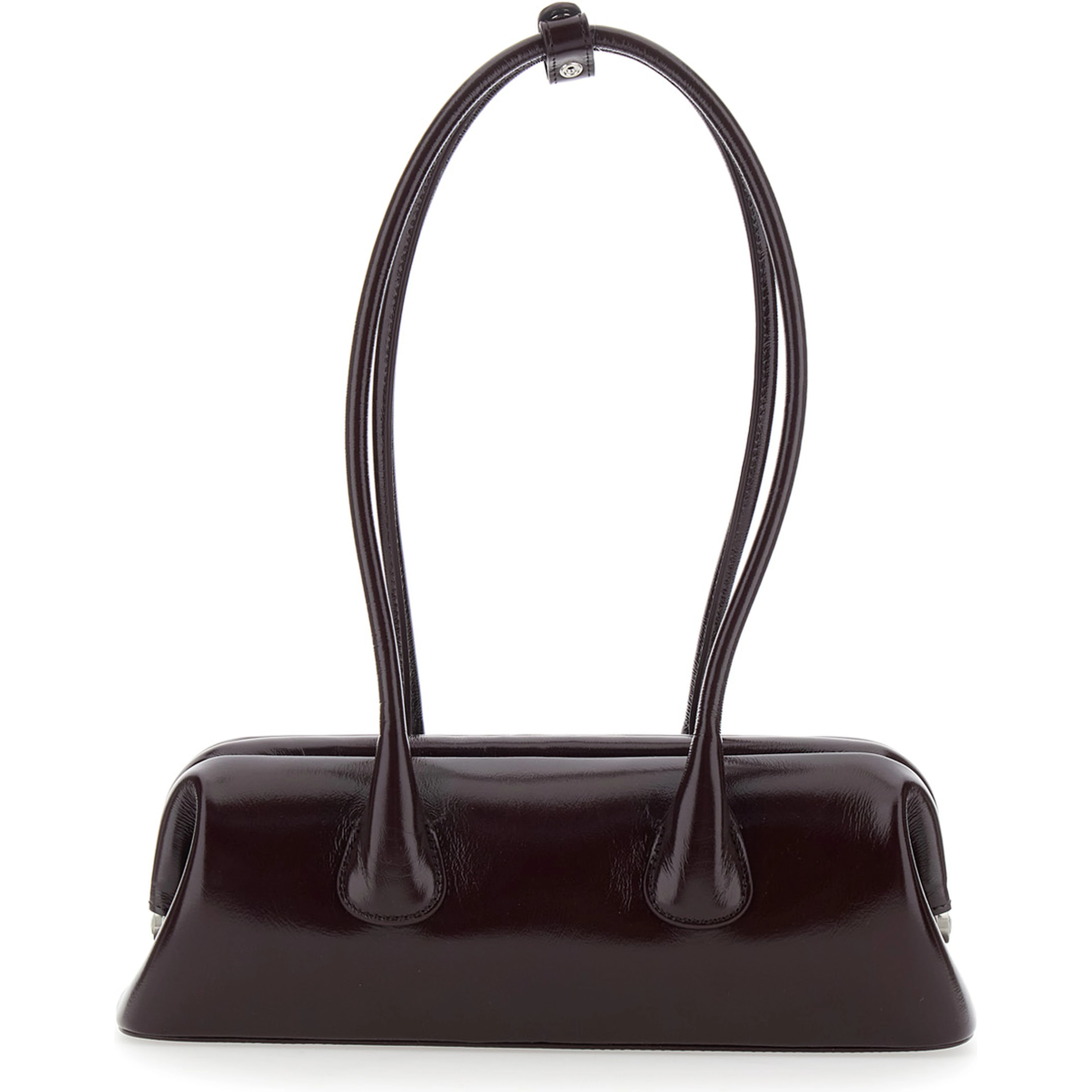 Boat Wide Bordeaux Mini Shoulder bag with Two Top Handles in Leather for Women