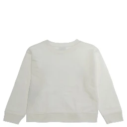 White Crewneck Sweatshirt with Front Logo and Web Detail in Cotton Girl