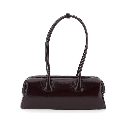 Boat Wide Bordeaux Shoulder bag with Two Top Handles in Leather for Women