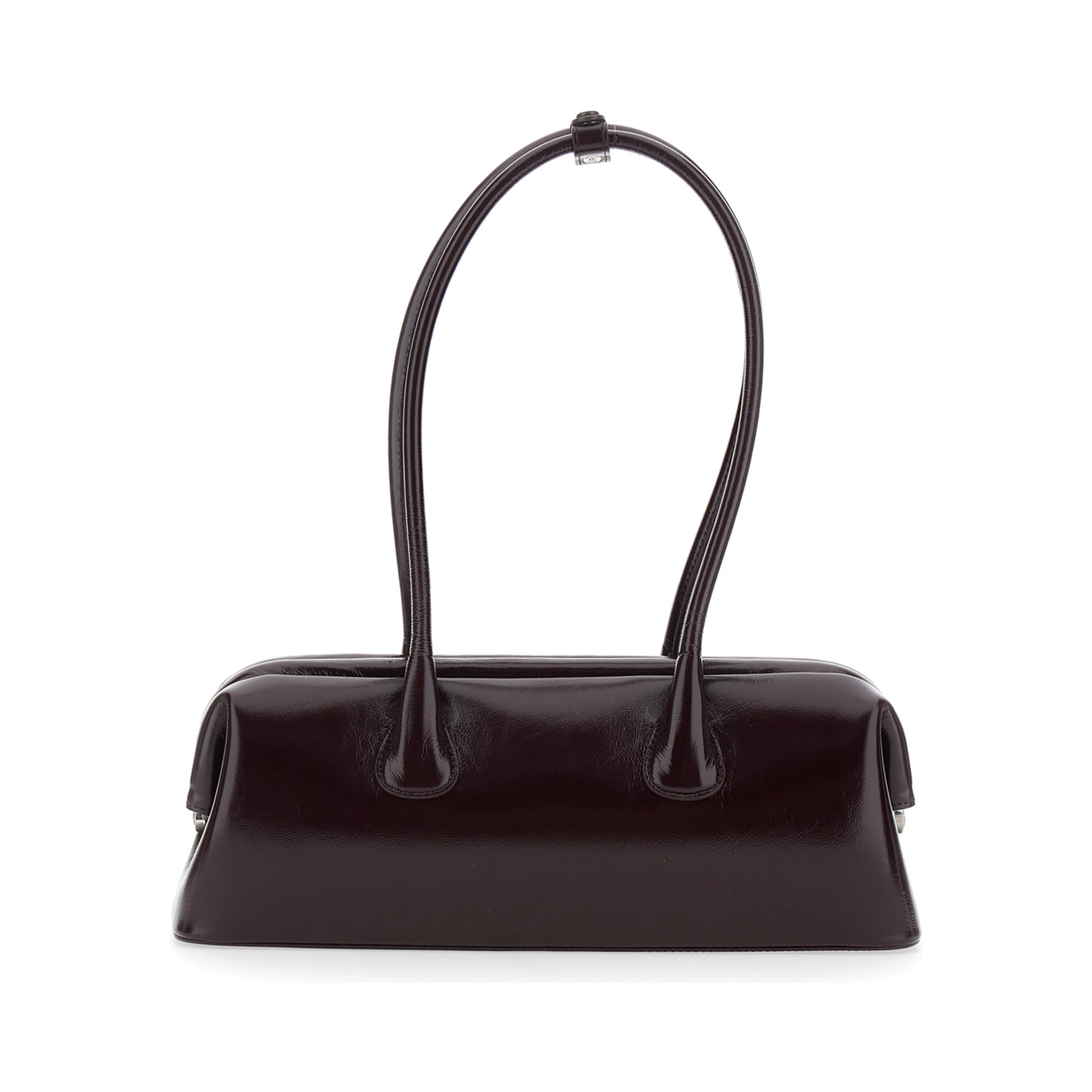 Boat Wide Bordeaux Shoulder bag with Two Top Handles in Leather for Women