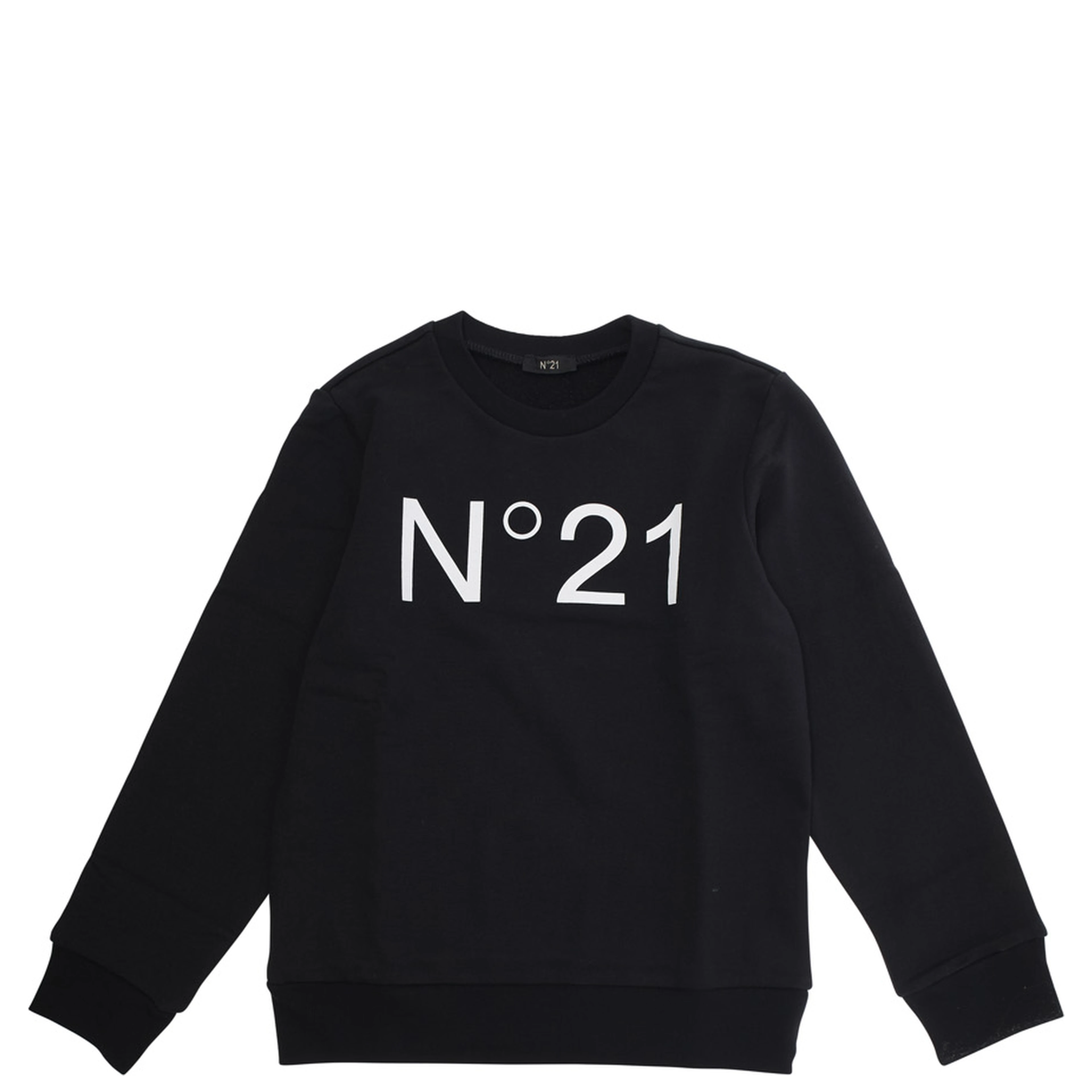 Crewneck Sweatshirt with Maxi Logo Print in Black Cotton Girl
