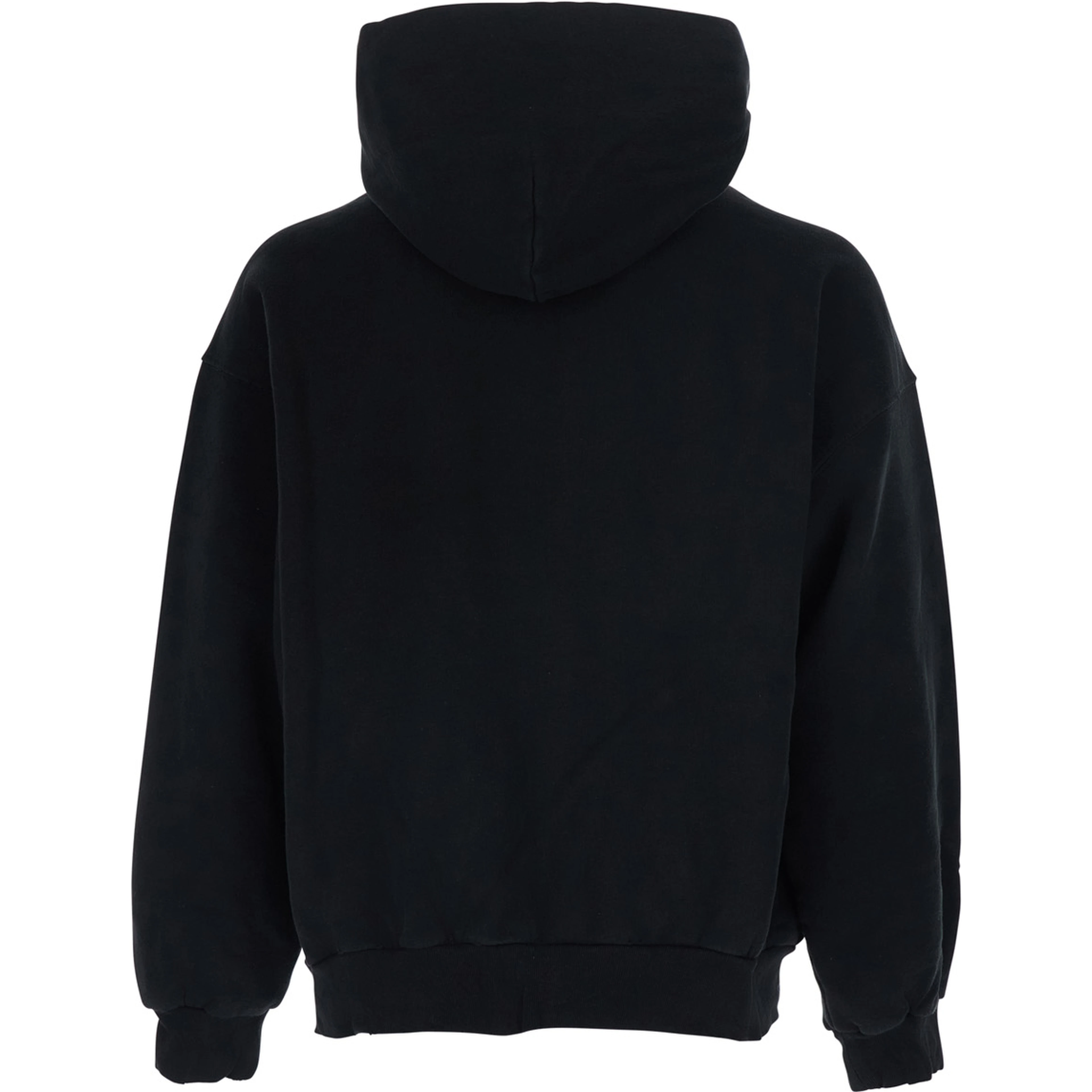 Black Messy Spray Hoodie with Fixed Hood in Cotton Men