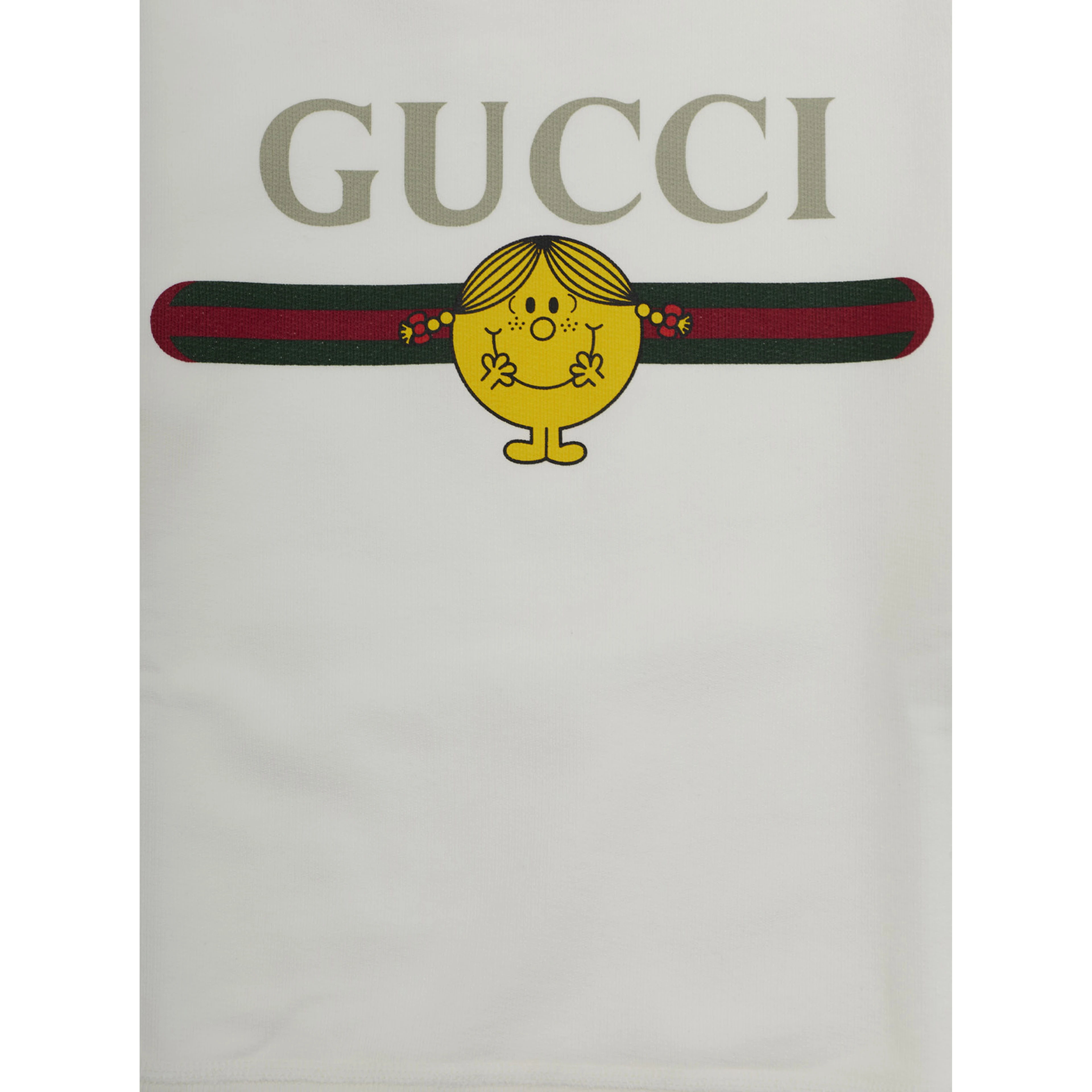 White Crewneck Sweatshirt with Front Logo and Web Detail in Cotton Girl