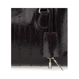 Shell Brot Brown Shoulder bag with Adjustable and Removable Strap and Pendant on the Front in Leather for Women