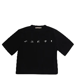 Black Crew Neck T-Shirt with Logo lettering on the Front in Cotton Girl
