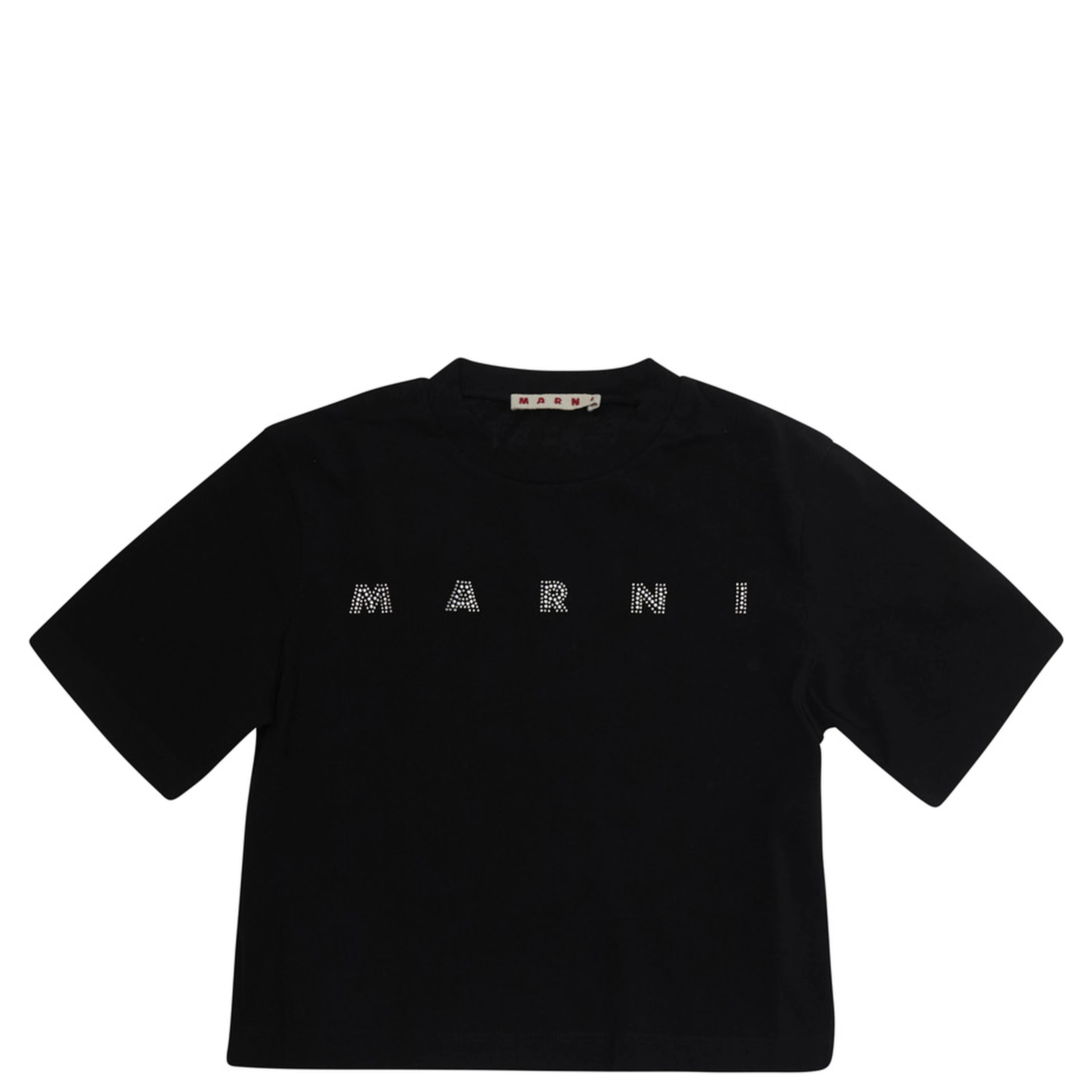 Black Crew Neck T-Shirt with Logo lettering on the Front in Cotton Girl