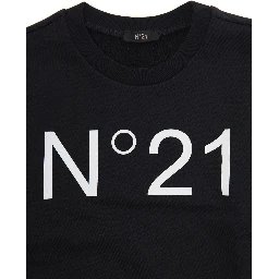 Crewneck Sweatshirt with Maxi Logo Print in Black Cotton Girl