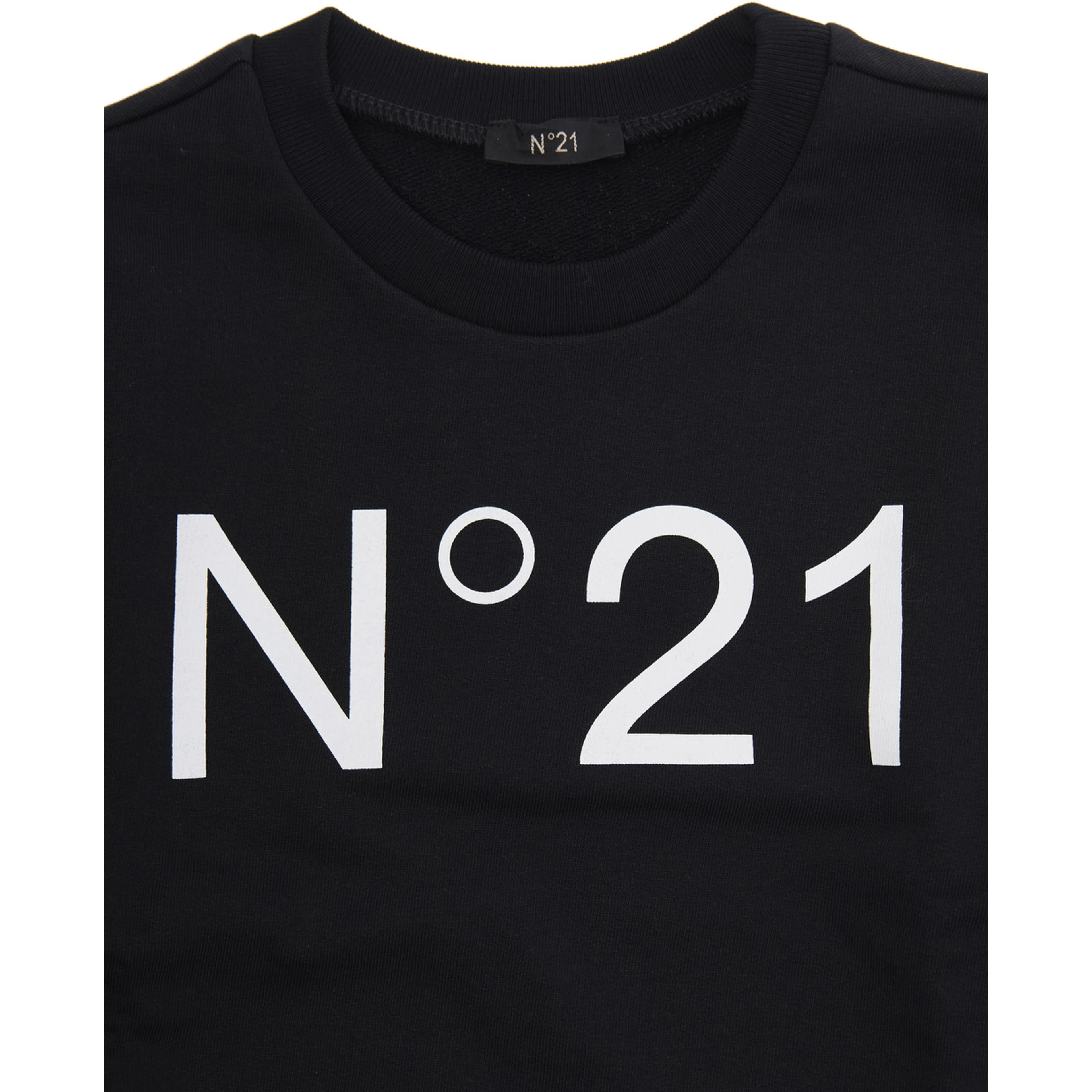 Crewneck Sweatshirt with Maxi Logo Print in Black Cotton Girl