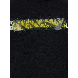 Black Messy Spray Hoodie with Fixed Hood in Cotton Men