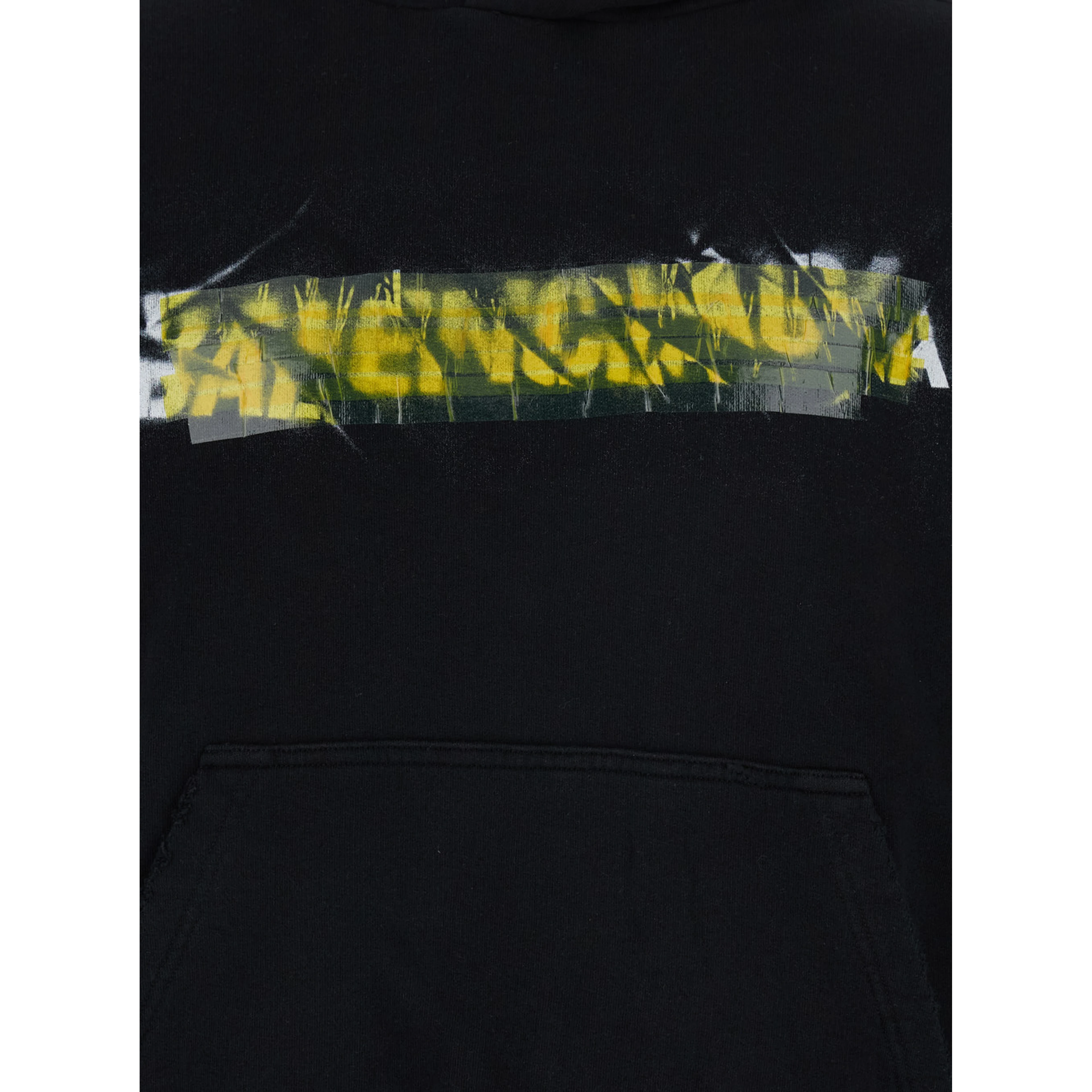 Black Messy Spray Hoodie with Fixed Hood in Cotton Men
