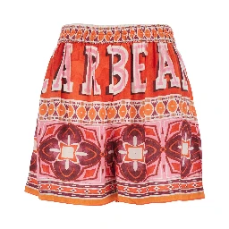 KASSIE Red Shorts with Elasticated Waist and All-Over Print in Fabric Women