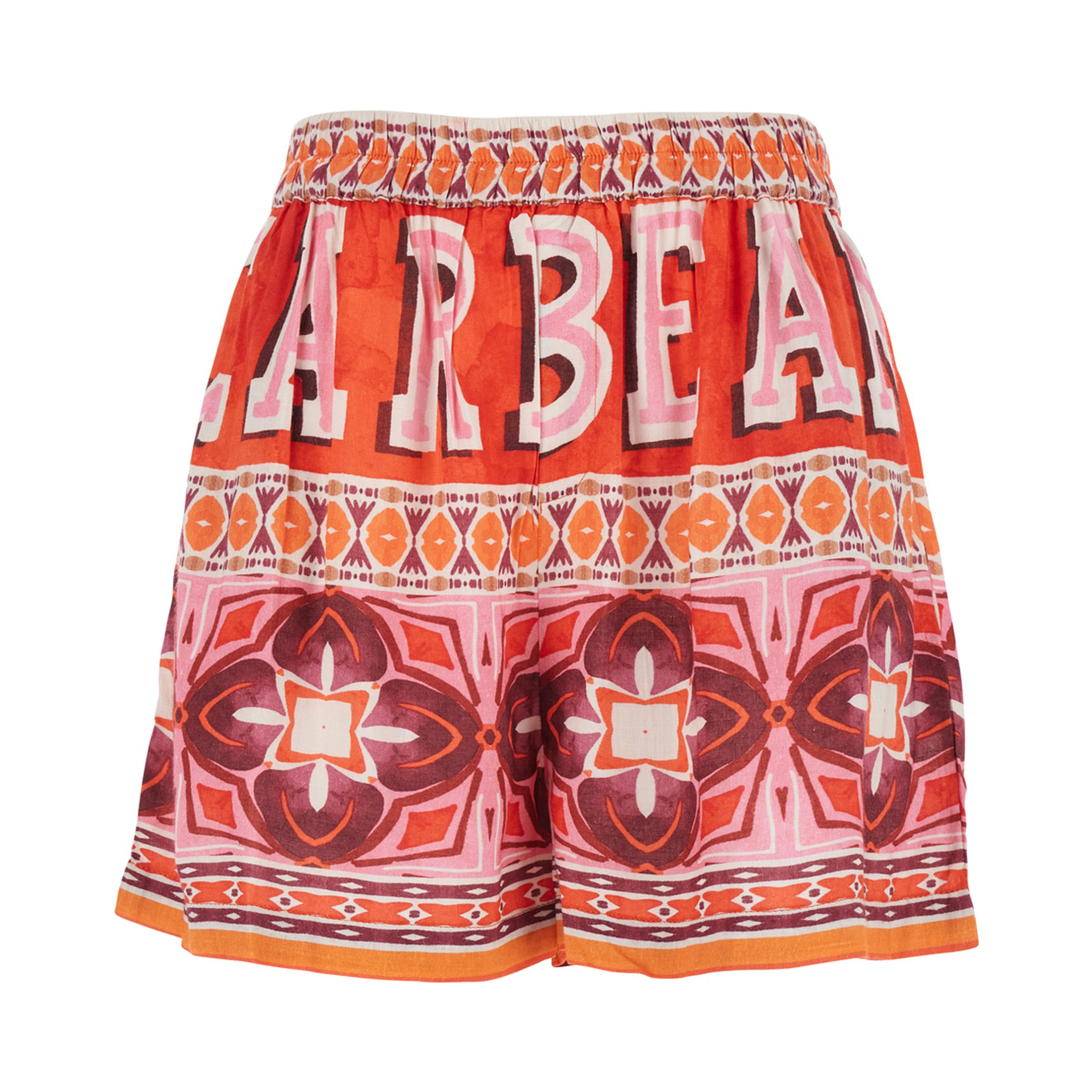 KASSIE Red Shorts with Elasticated Waist and All-Over Print in Fabric Women