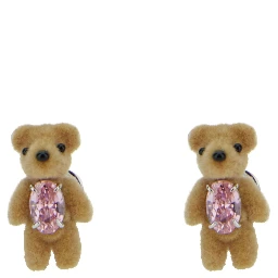 MINI FLOCKED BEAR Earrings with plush details and beige color for women