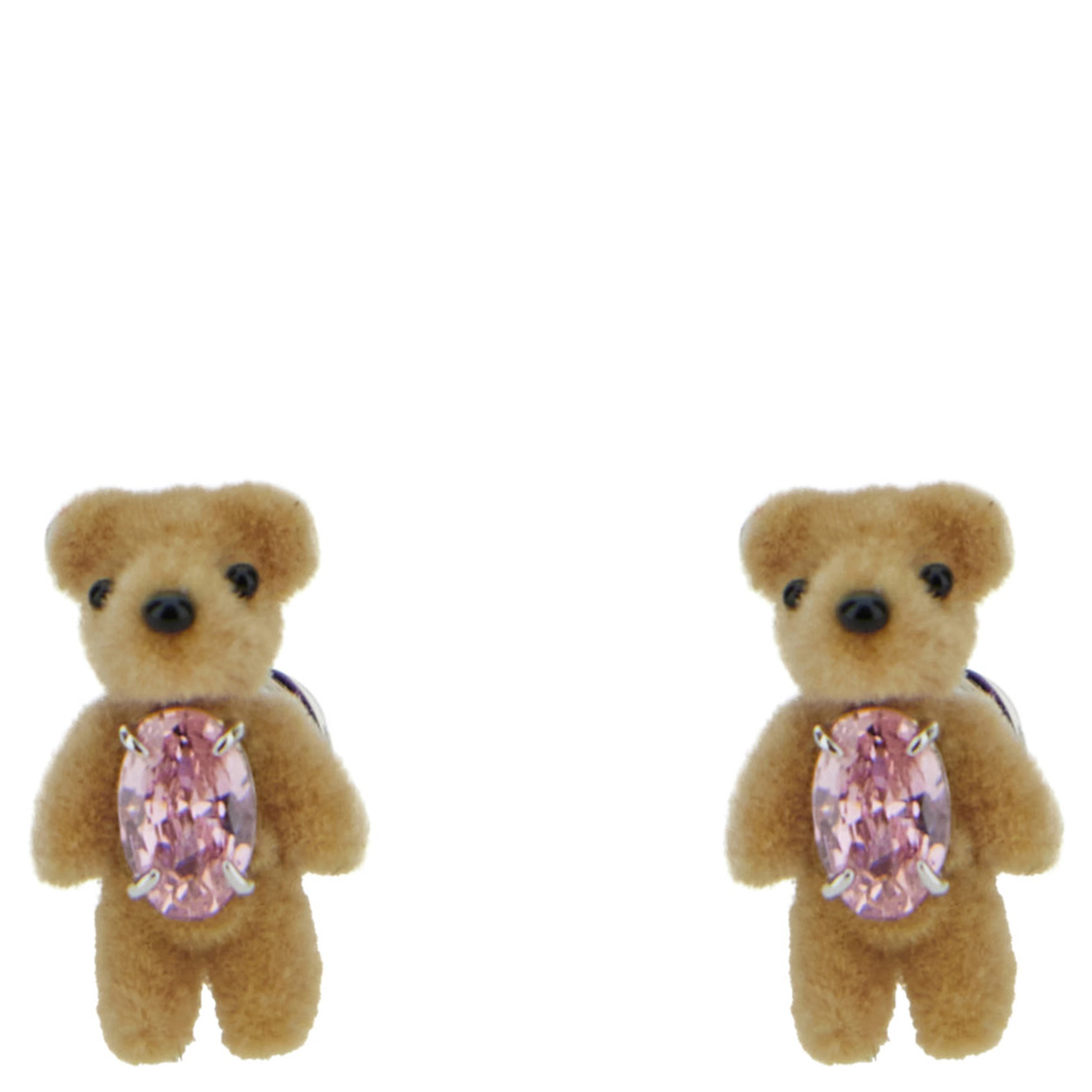 MINI FLOCKED BEAR Earrings with plush details and beige color for women