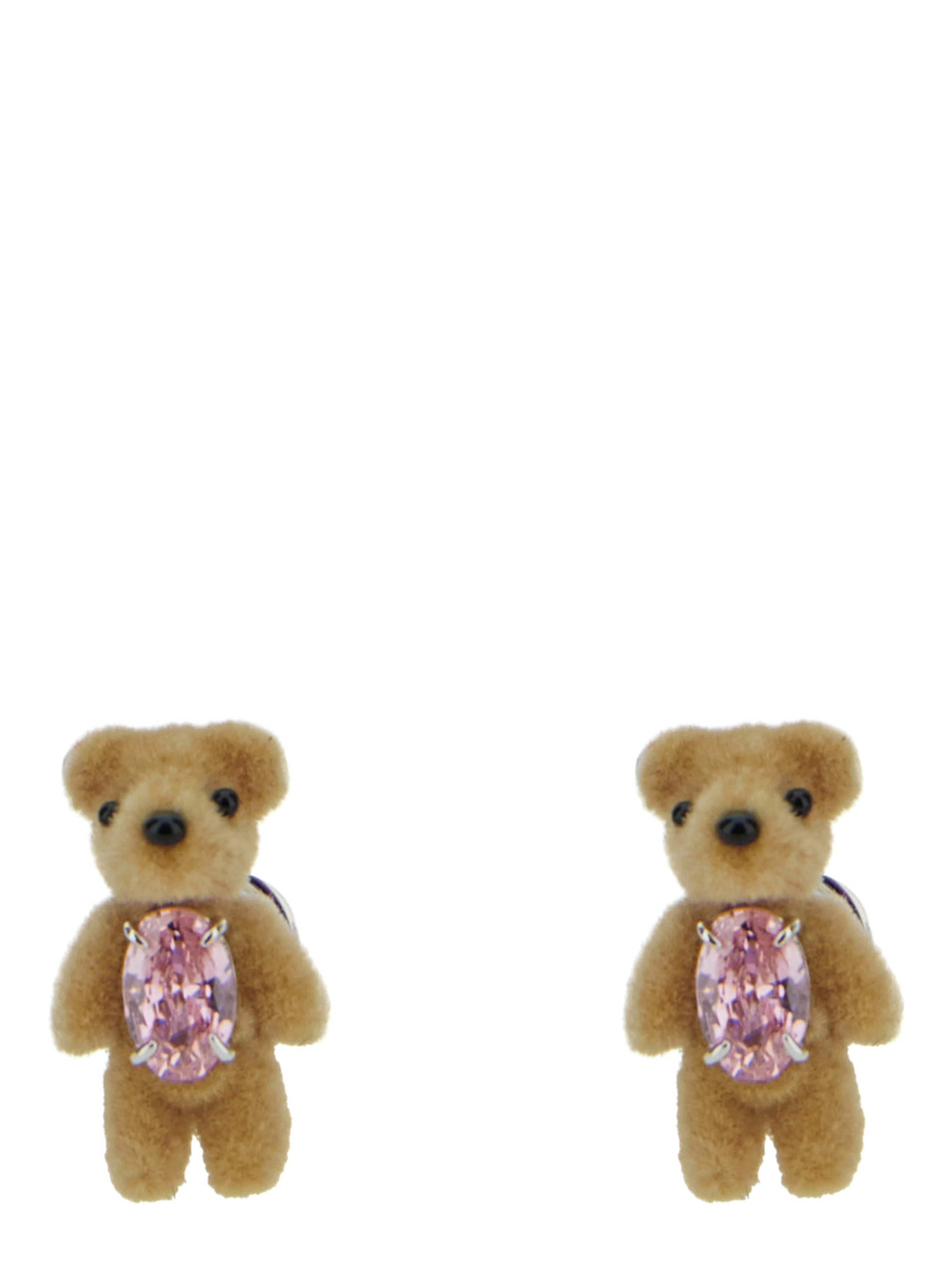 MINI FLOCKED BEAR Earrings with plush details and beige color for women