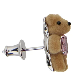 MINI FLOCKED BEAR Earrings with plush details and beige color for women