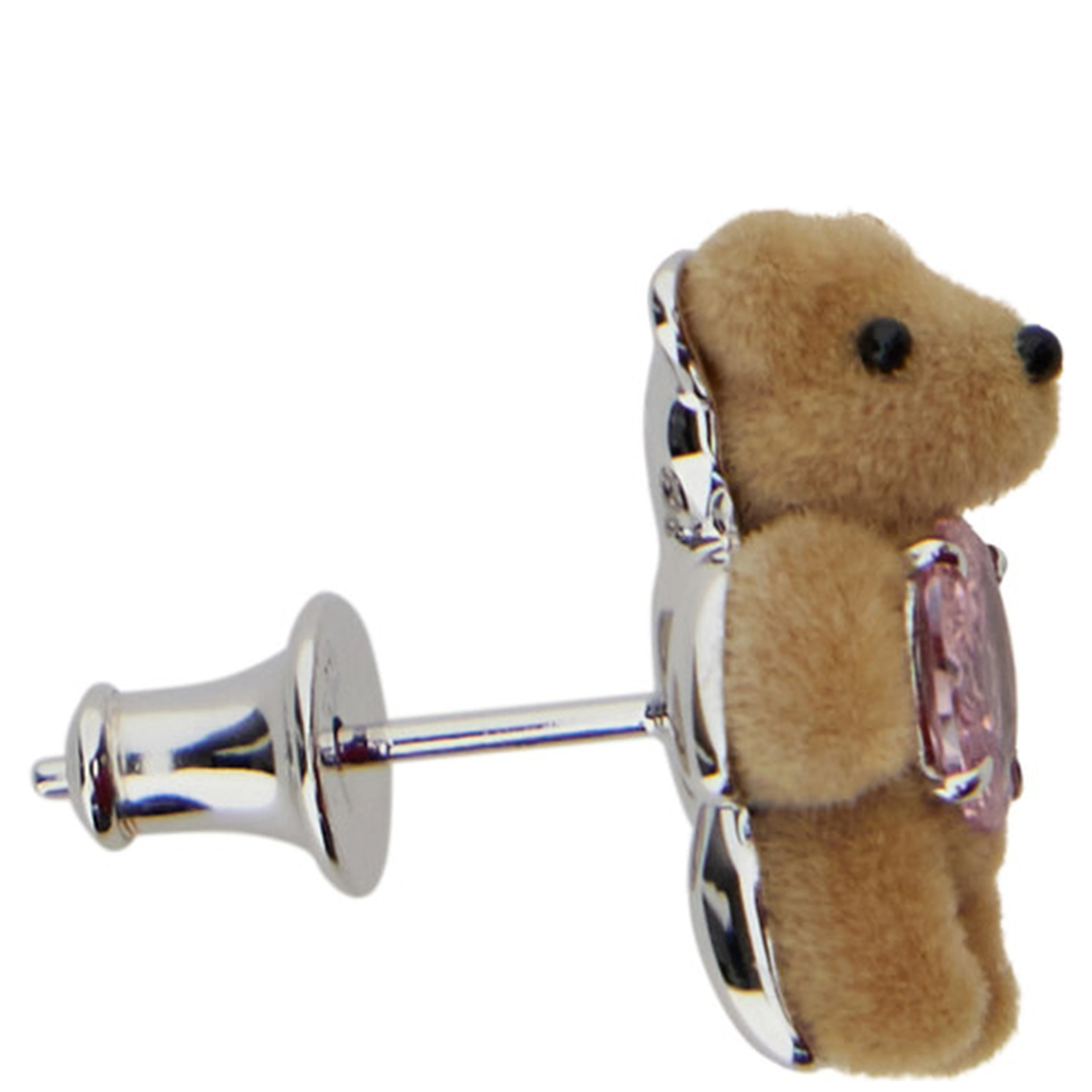 MINI FLOCKED BEAR Earrings with plush details and beige color for women