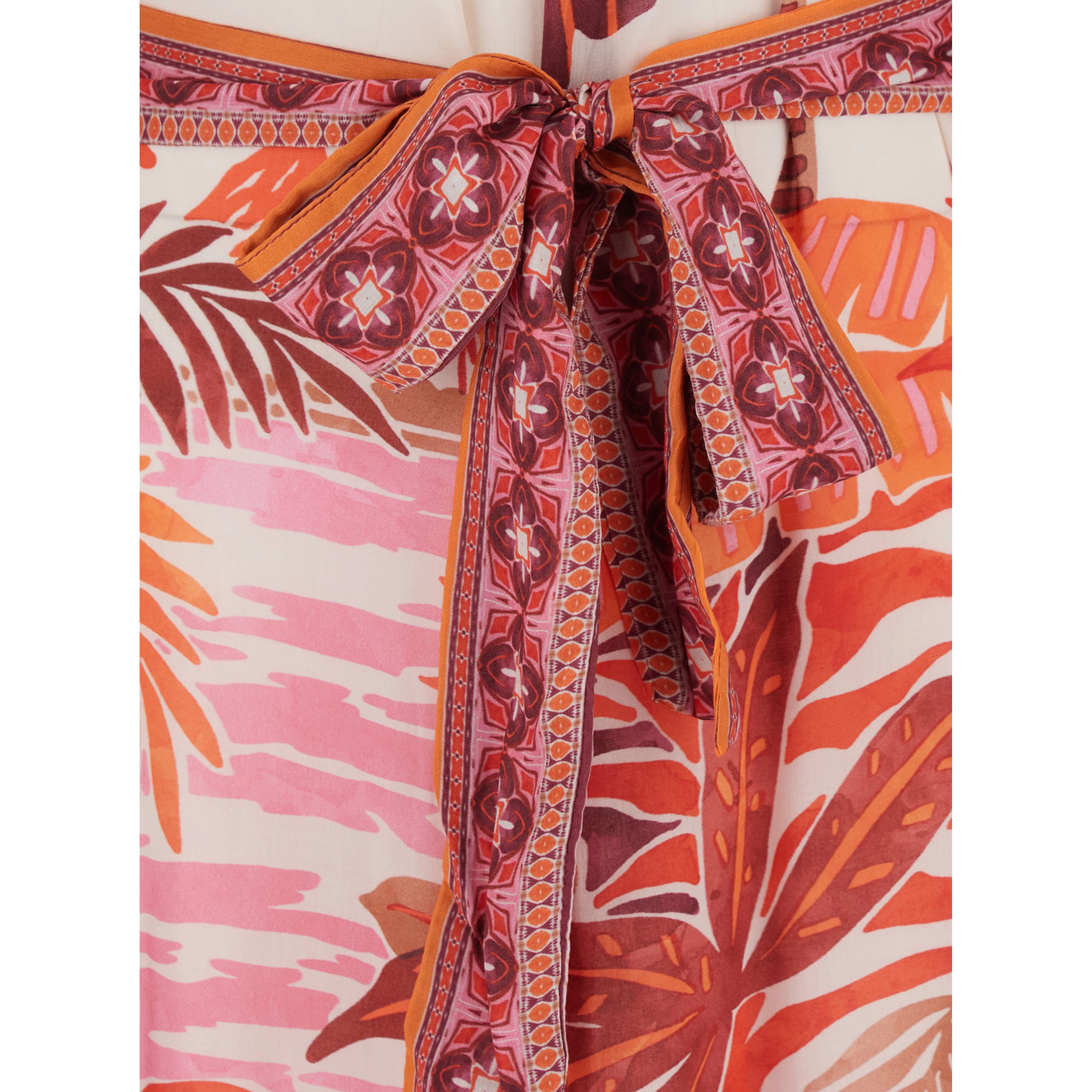 PEONY Red Long Dress with Short Sleeves and All-Over Print in Modal Women