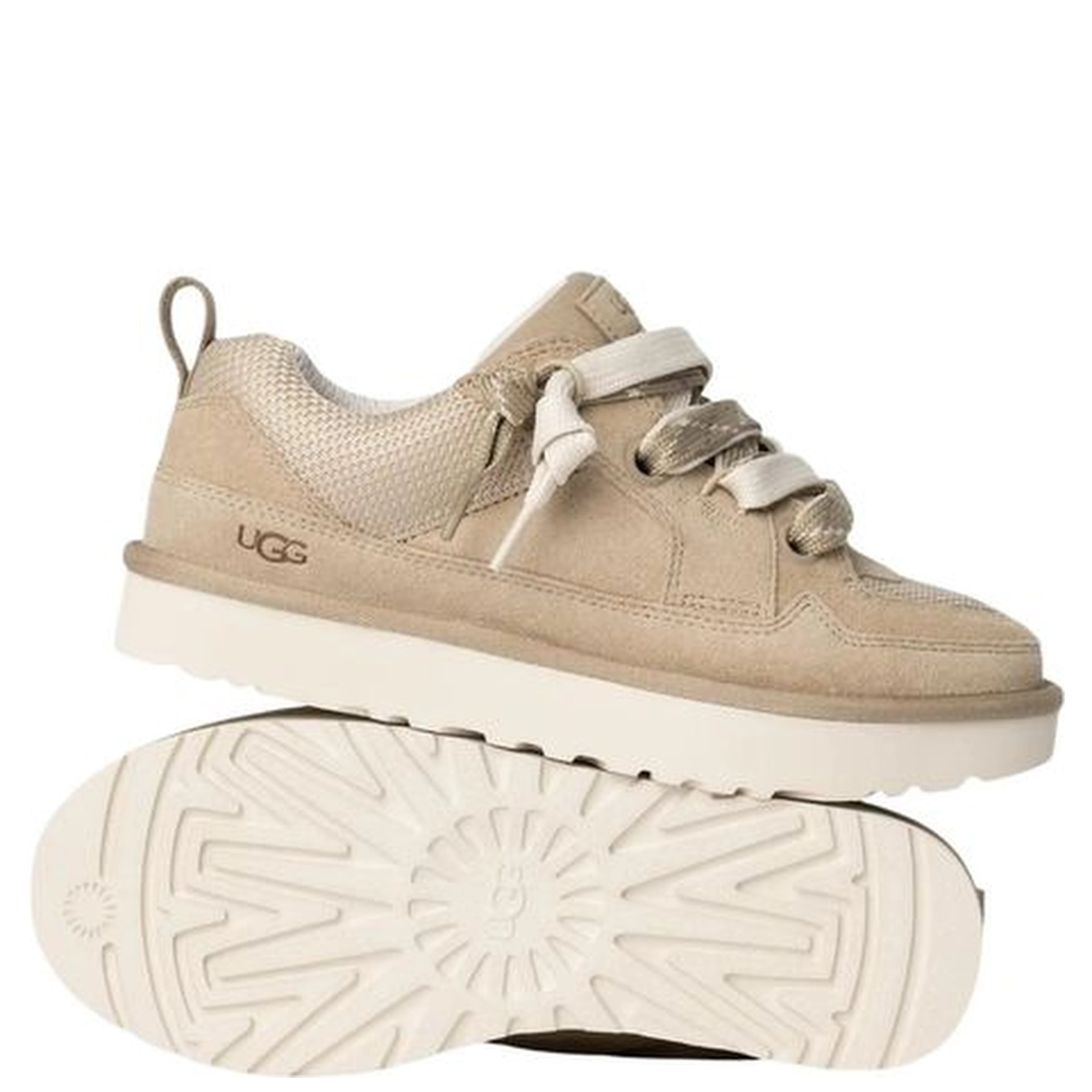 Beige Suede Leather Chunky Sneakers
